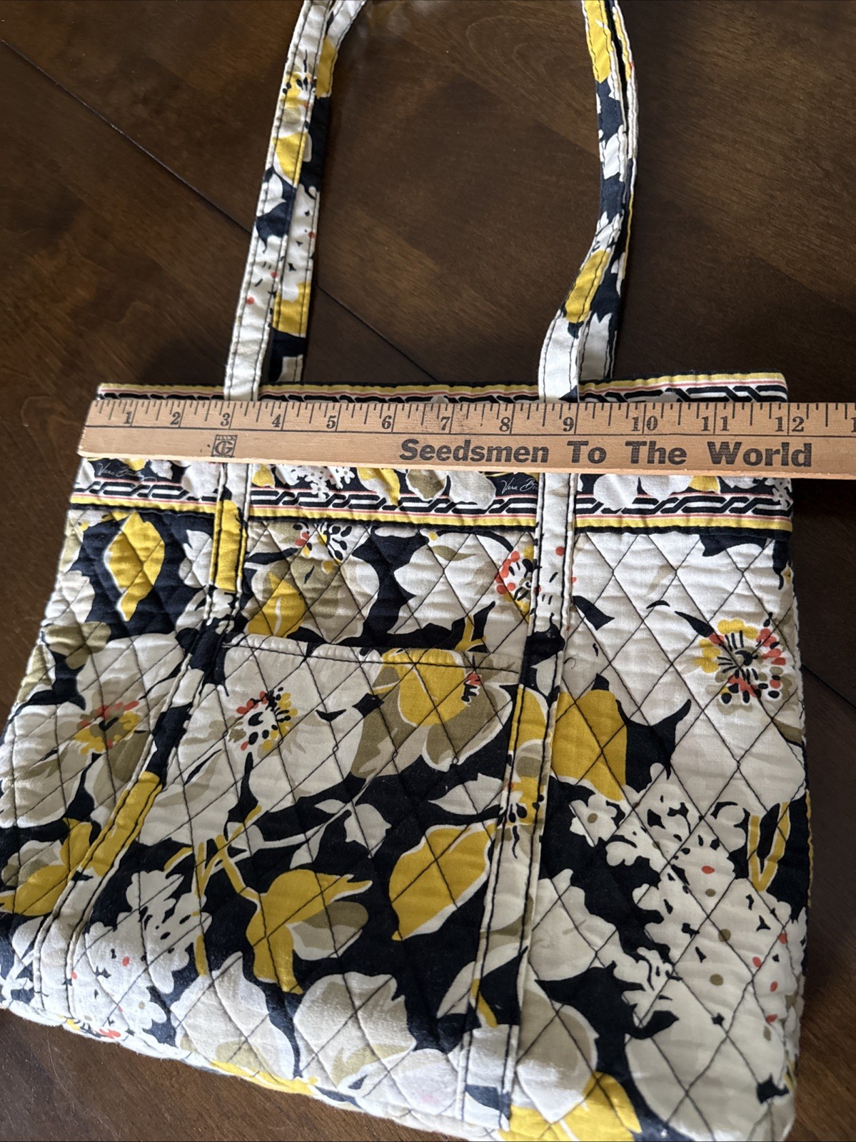 Vera Bradley Tote Floral Design Retired Pattern Dogwood Black Yellow White Bag
