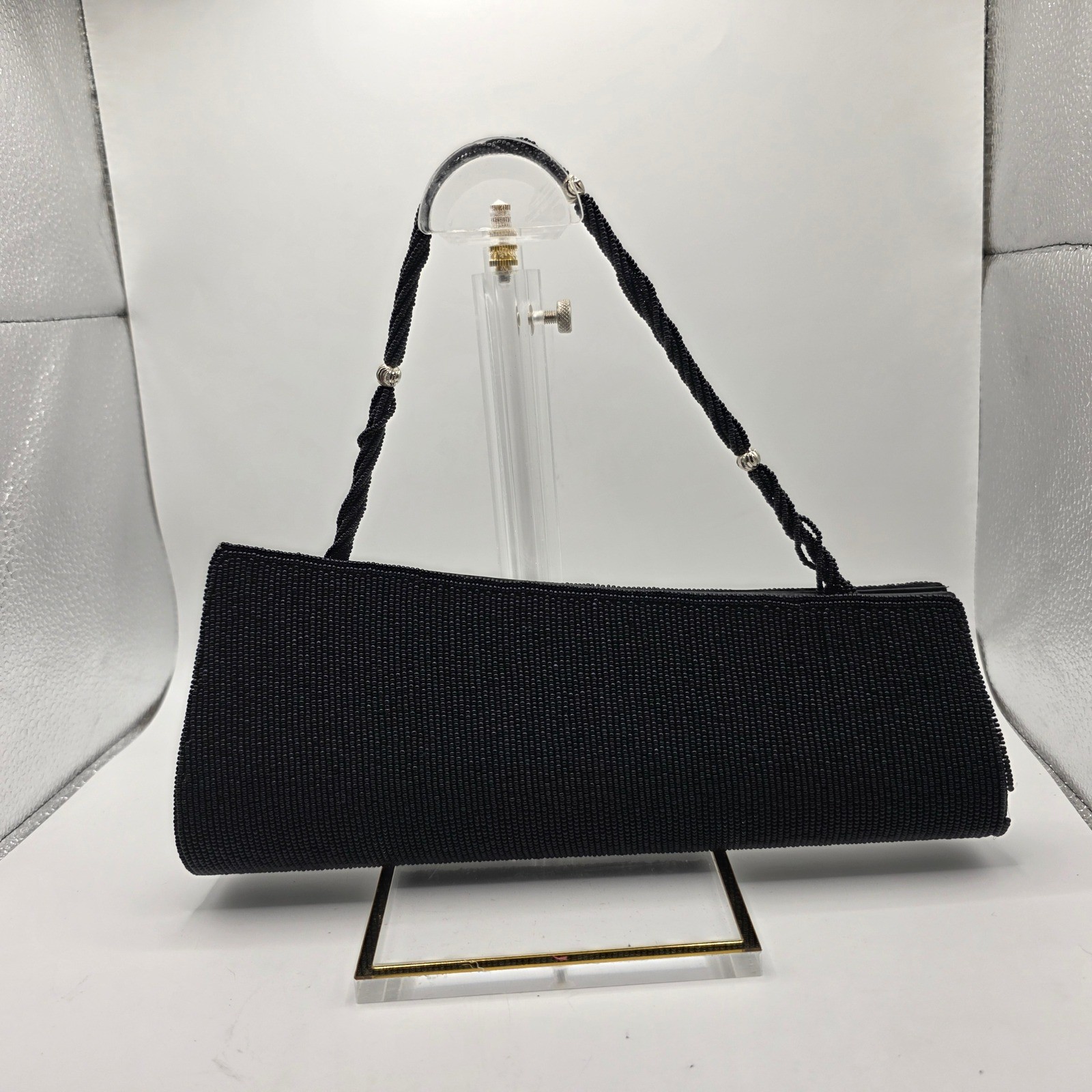 Vintage Style Black Beaded Rhinestone Art Deco Evening Clutch Bag Shoulder Bag