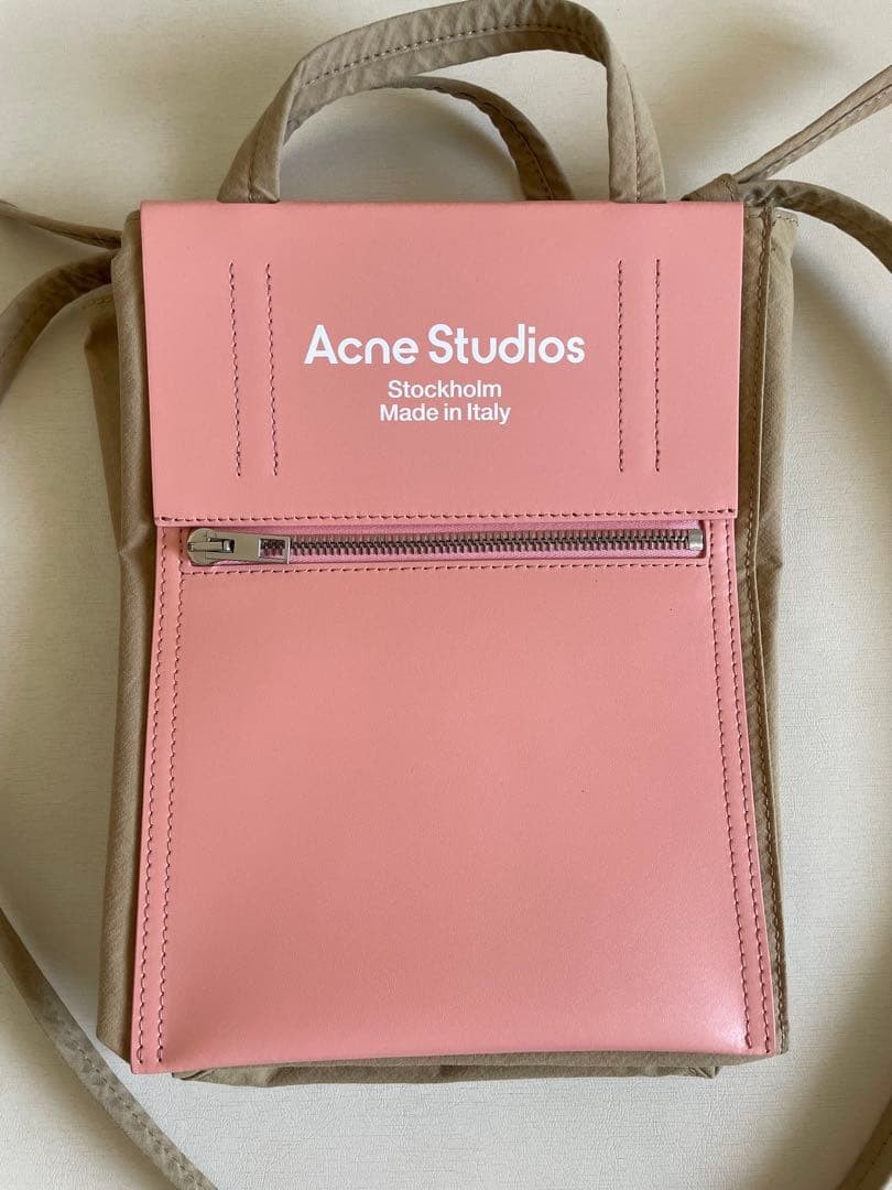Acne Studios Shoulder Bag Pink Beige Leather Fabric Flap Pre-owned Women’s