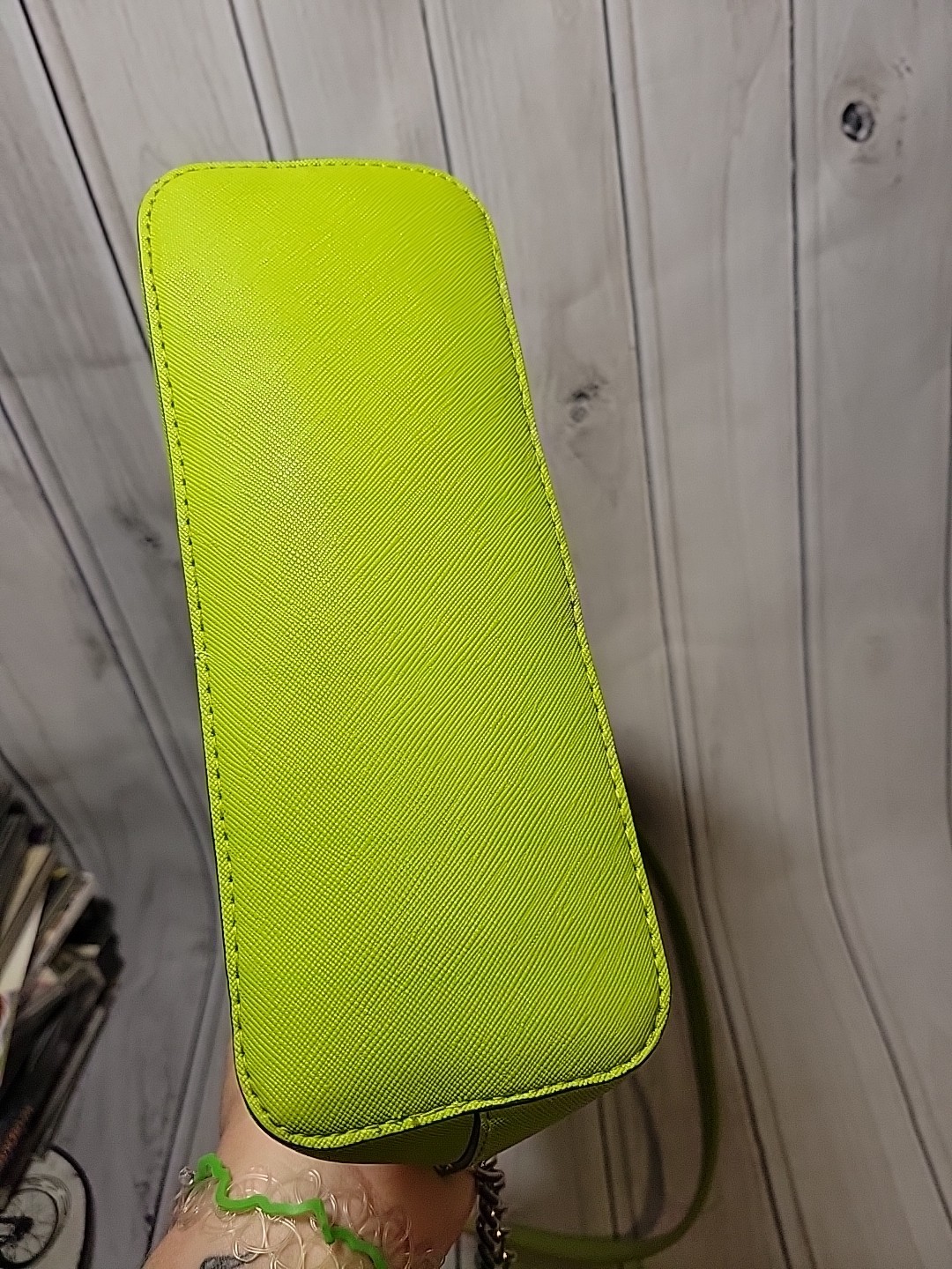 Steve Madden BMaggie Crossbody Bag Purse Lime Green Dome Silver Chain Strap