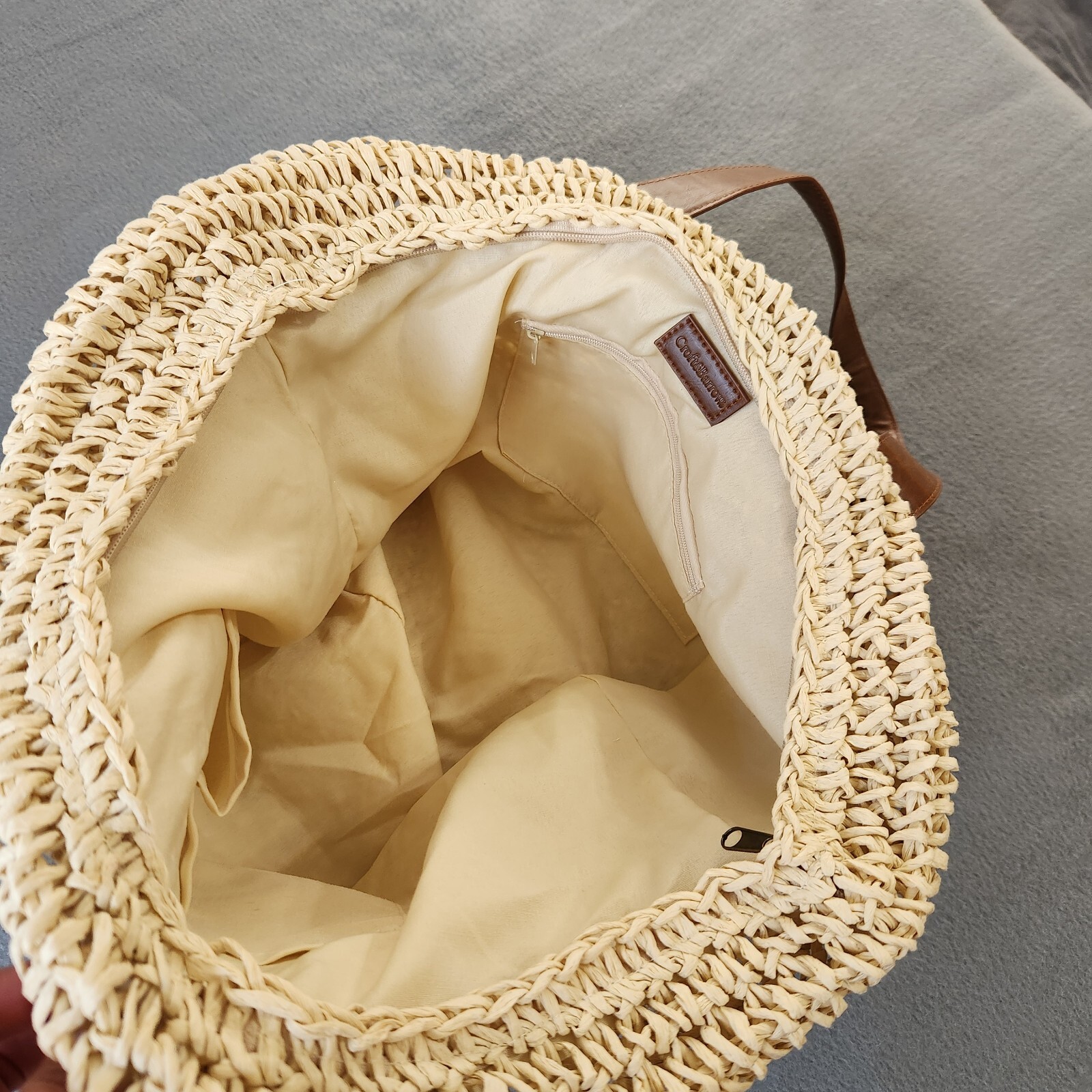 Purse Handbag Straw Jute Beach Tote Lined Woven 90s Y2K Inside Zip Pocket