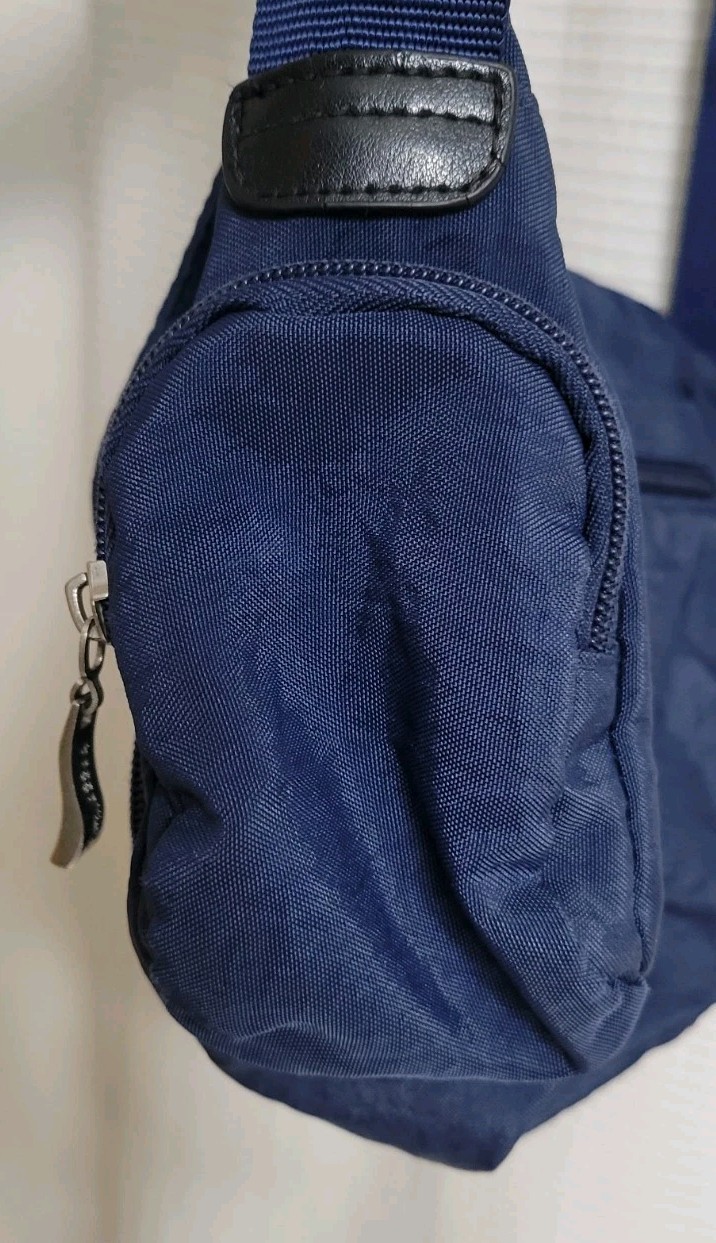 Baggallini Crossbody Purse Navy Nylon Fold Over Top Flap Zippered Pockets (B)