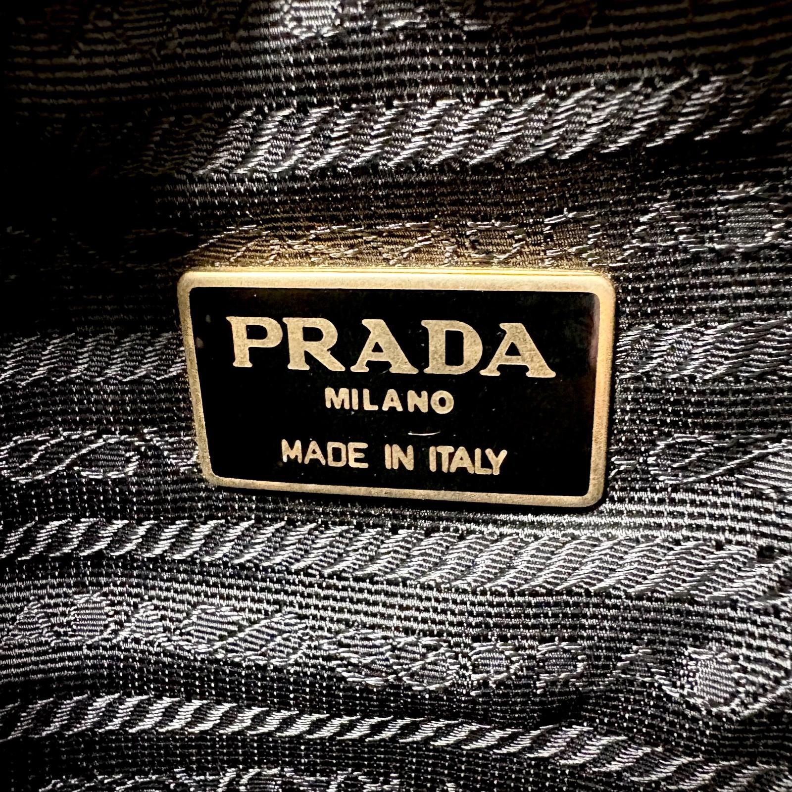 Super PRADA Backpack Gold Chain Triangle Logo Plate Nylon Black From Japan