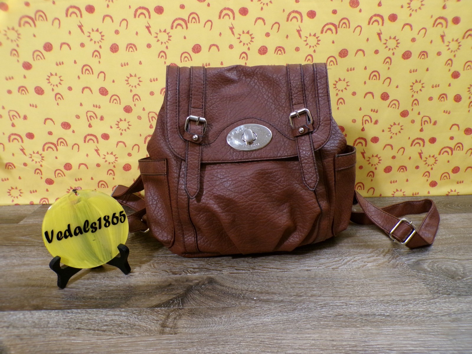 Rosetti Backpack Purse Faux Pebble Brown Leather Snap & Buckle Adjustable