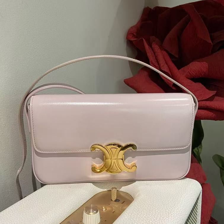 CELINE Claude Triomphe Shoulder Bag leather baby Pink