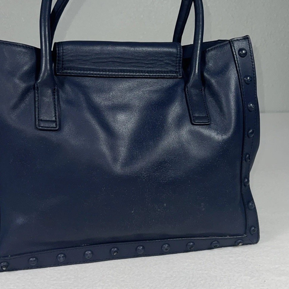 Loeffler Randall Blue Suede Leather Lock Tote Shoulder Bag Studded Women’s