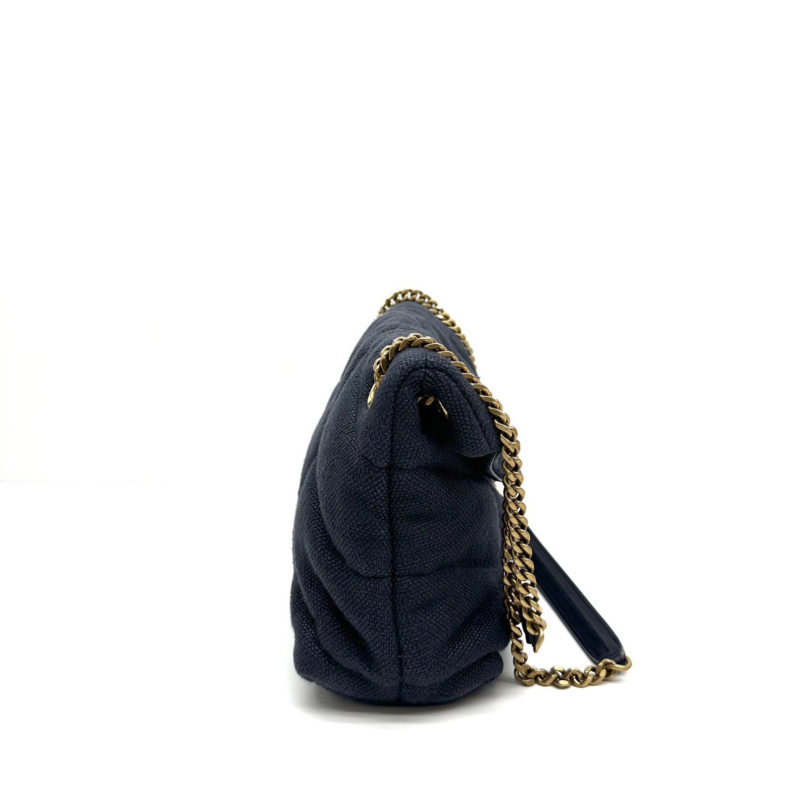 Saint Laurent Blue Quilted Shoulder Bag with Gold YSL Logo & Chain Strap
