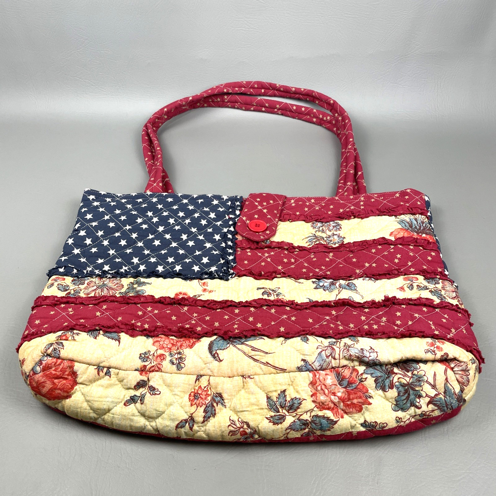 Victorian Trading Co Patriotic American Flag Quilted Tote Bag Purse Americana