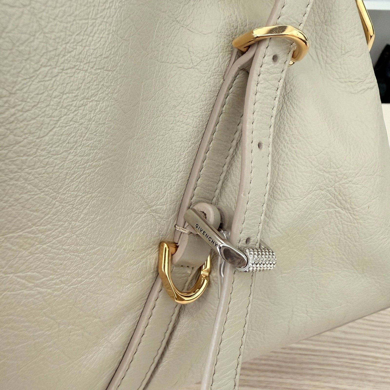Givenchy Tumbled Calfskin Medium Voyou Bag Beige