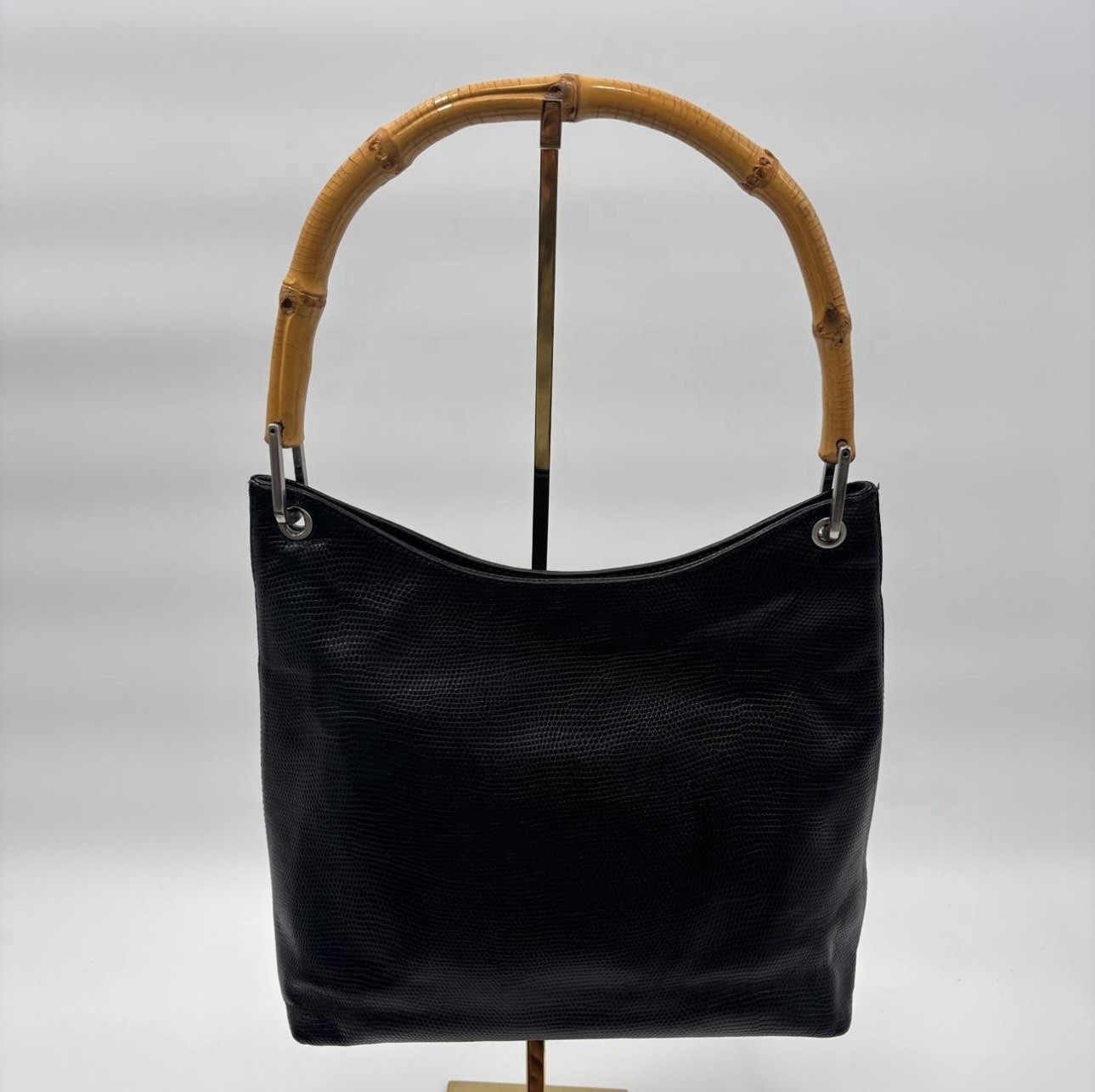 Vintage Talbots Textured Leather Bamboo Handle Handbag Genuine Leather