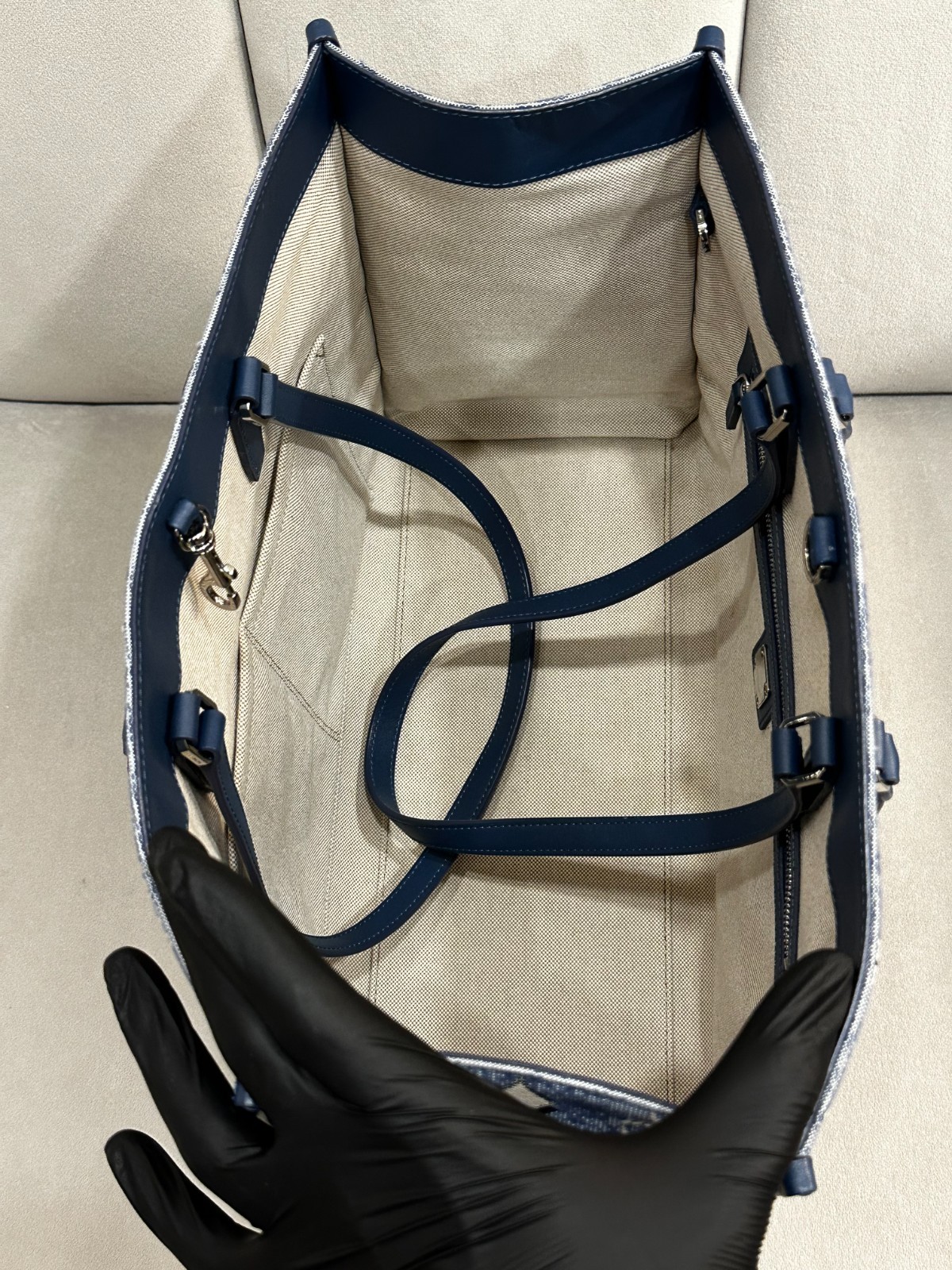 MCM Women Vintage Jacquard Tote Bag Blue Large size
