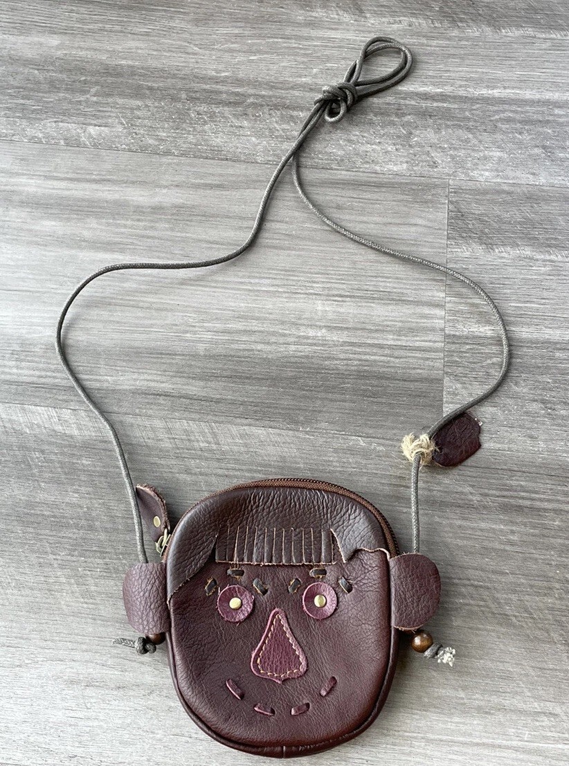 Women’s Brown Leather Voodoo Pouch Purse Shoulder Bag New Zip 4.5×5.5