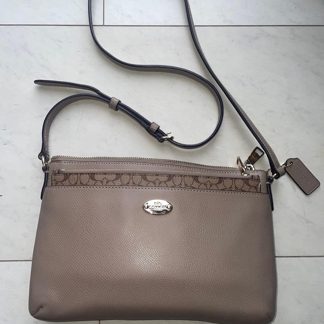 Coach Shoulder Bag Leather Gray Beige FROM JAPAN from Japan