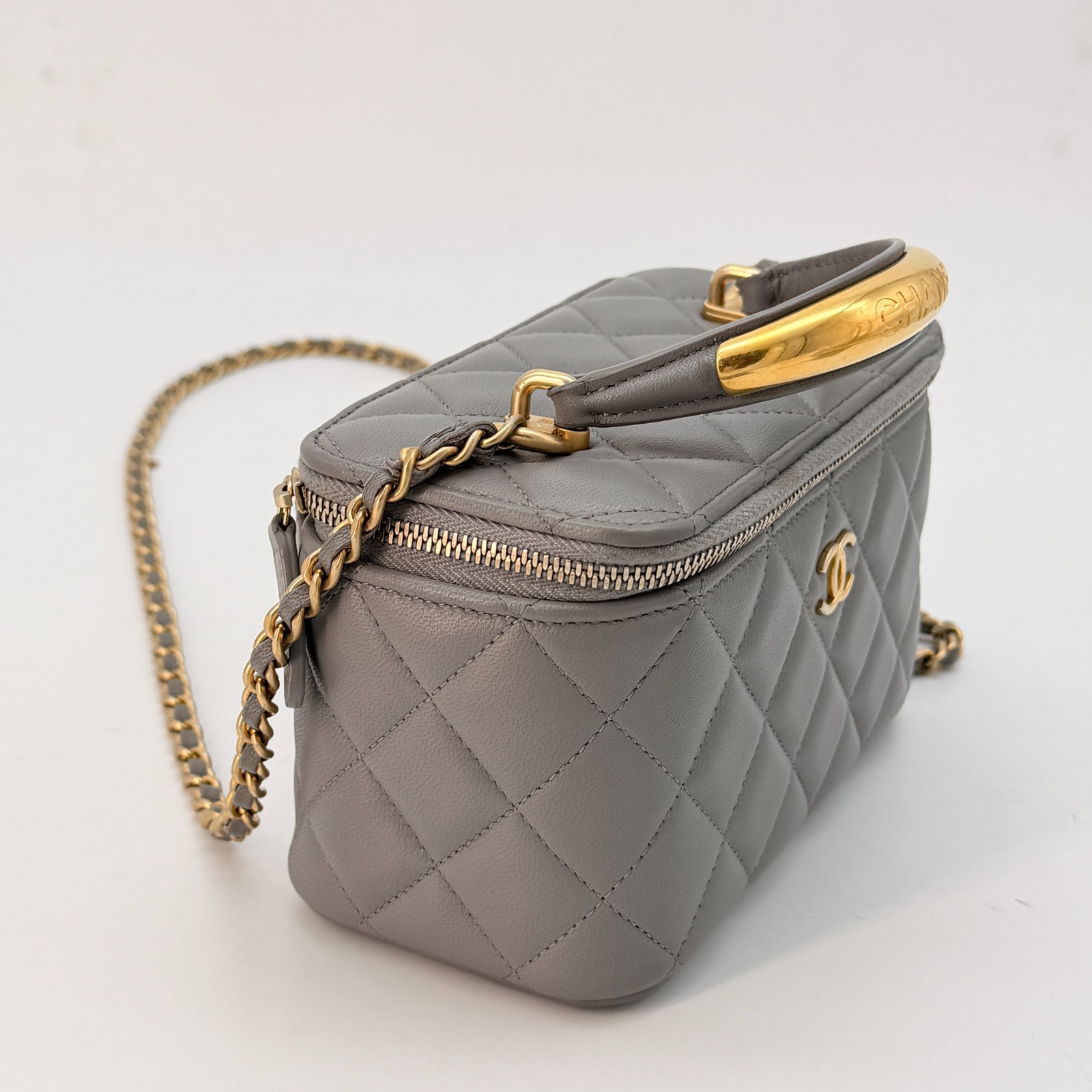 Chanel CC Top Handle Vanity Case with Chain Quilted Lambskin