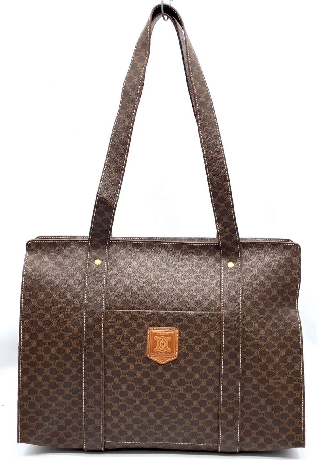 Auth Celine Macadam Brown PVC Leather MC96 Bucket-Shaped Tote Bag i120302