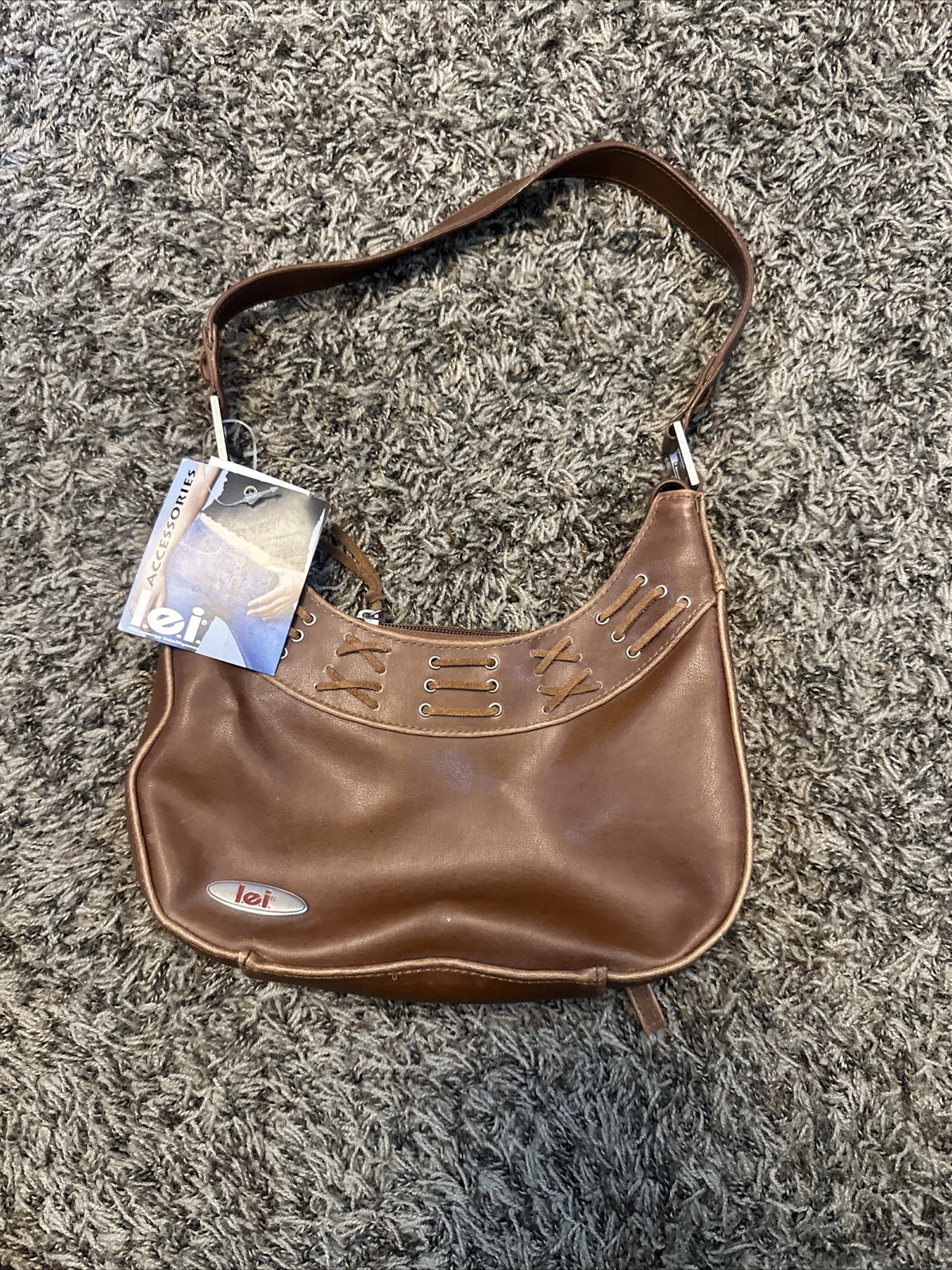 Vintage Y2K Lei Brown Leather Like Shoulder Hobo Bag Western New