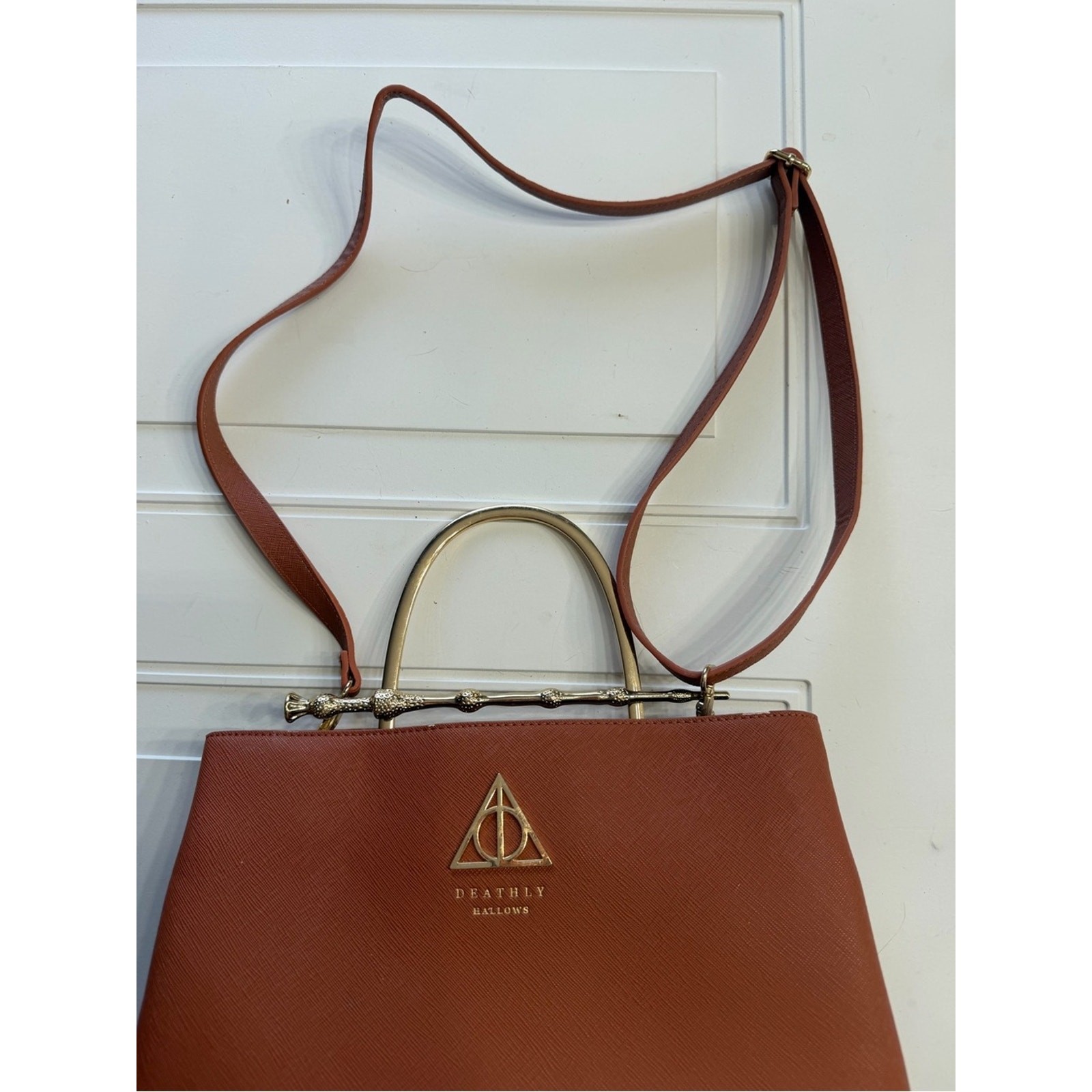 Harry Potter Loungefly Tan Faux Leather Deathly Hallows Satchel Elder Wand Purse