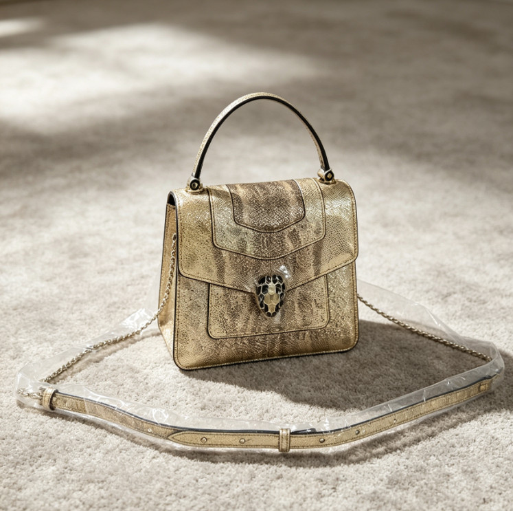 Bvlgari Serpenti Small Metallic Gold Leather Top Handle Chain Crossbody Bag