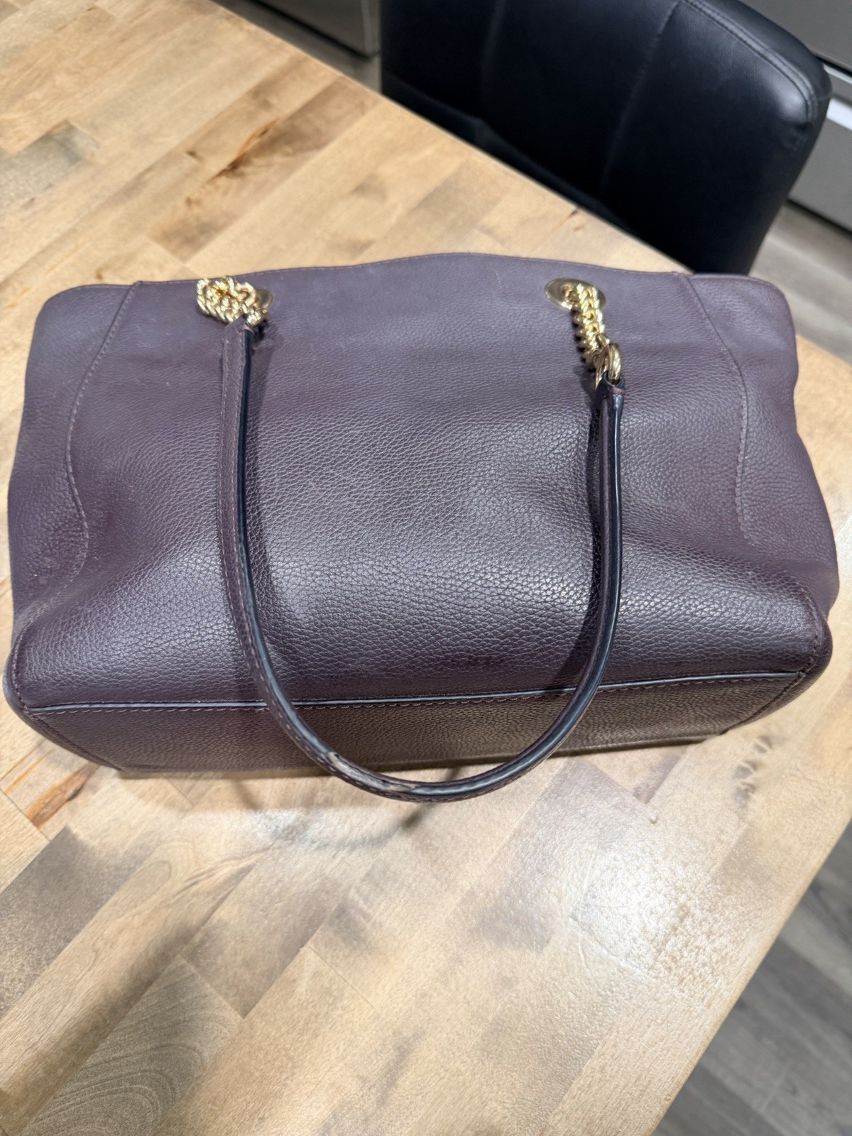 Coach Turnlock Chain Tote 27 in polished pebble leather with gold hardware