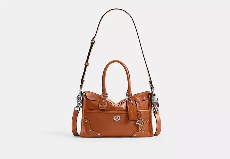 COACH Rhyder Satchel Bag 24 CFN69 Amber Brown Glazed Leather 3way Shoulder Bag