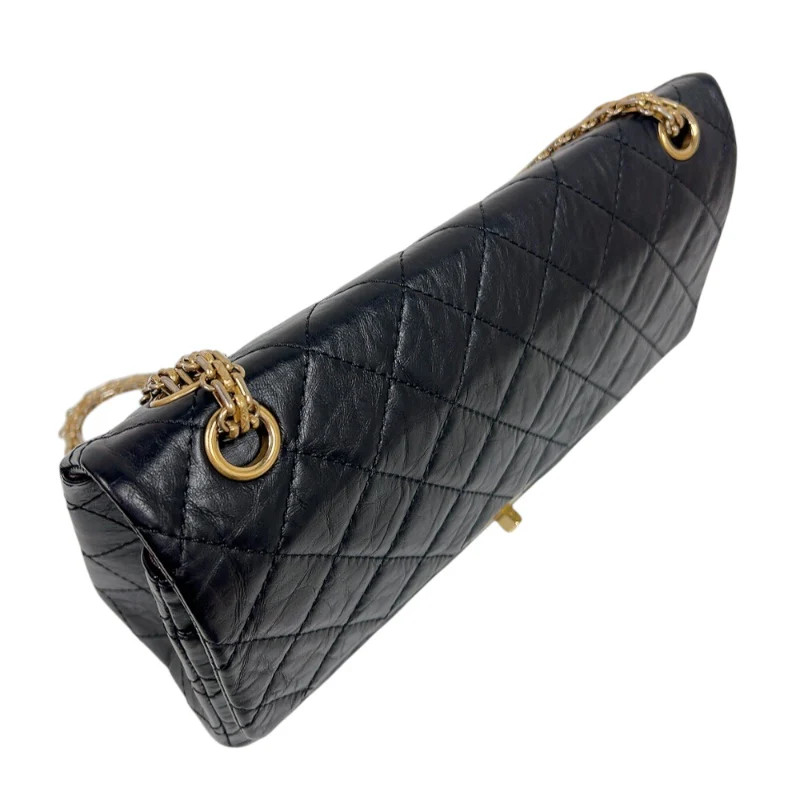 CHANEL 2.55 Large Flap Bag Black Calfskin Shoulder Bag A37587 #OKB1379
