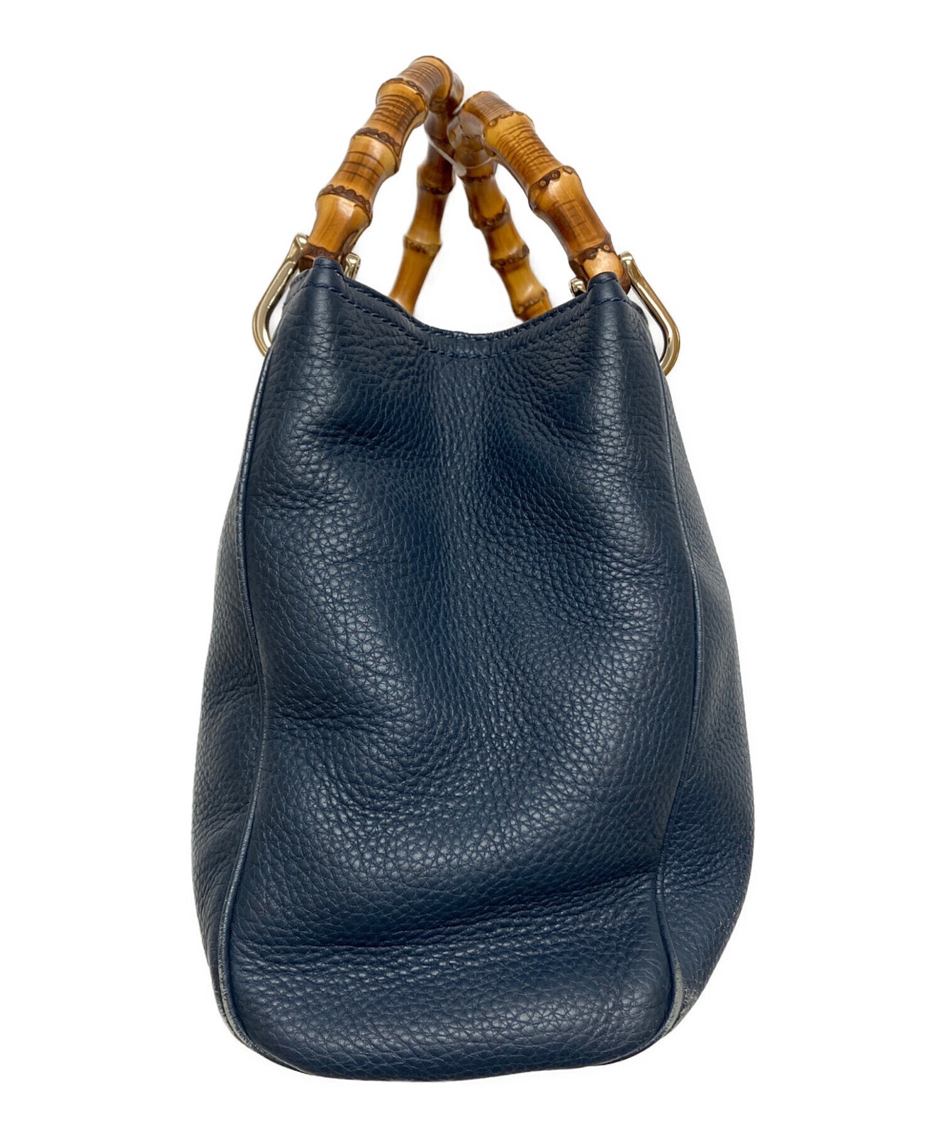 Gucci Bamboo Shopper Small Navy Leather Top Handle Tote Bag Auth