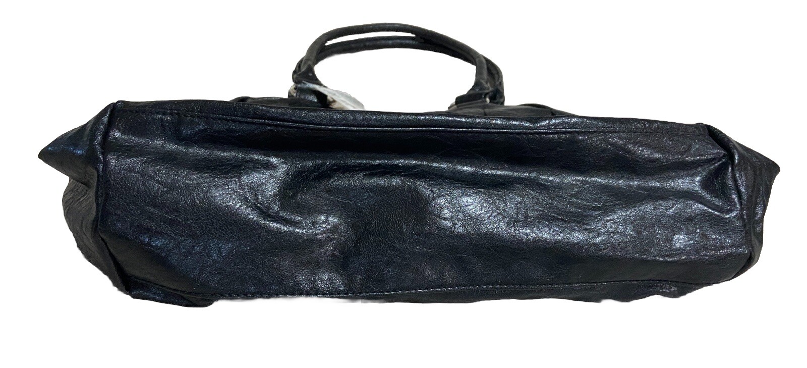 Vintage Women’s Black Vinyl Satchel Handbag Ruffled Finish NWT