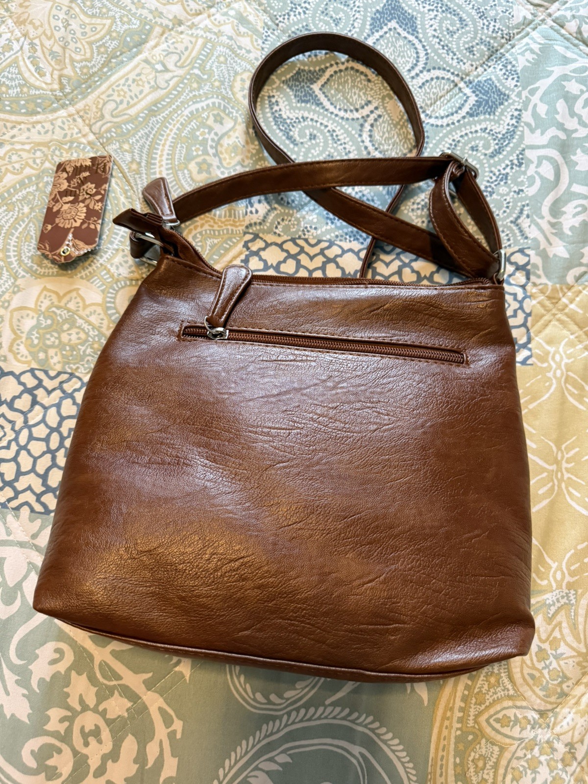 Sam & Hadley Crossbody Shoulder Bag Brown Faux Leather Multi Pocket Tassel NWT