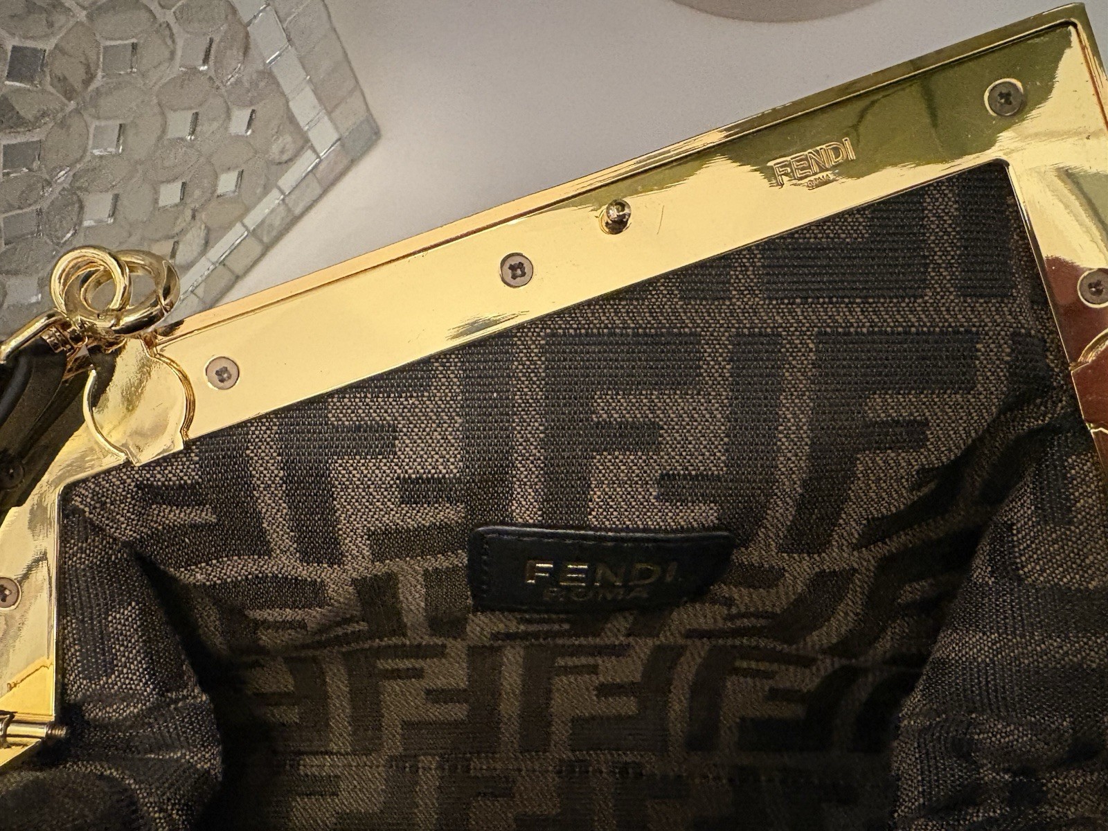 Fendi First Zucca Black/Gray Zucca Sequin Small Clutch/Crossbody Bag
