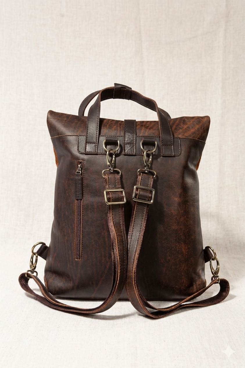 Handmade Genuine Leather Convertible Backpack, Unisex Tote Bag, Travel Daypack