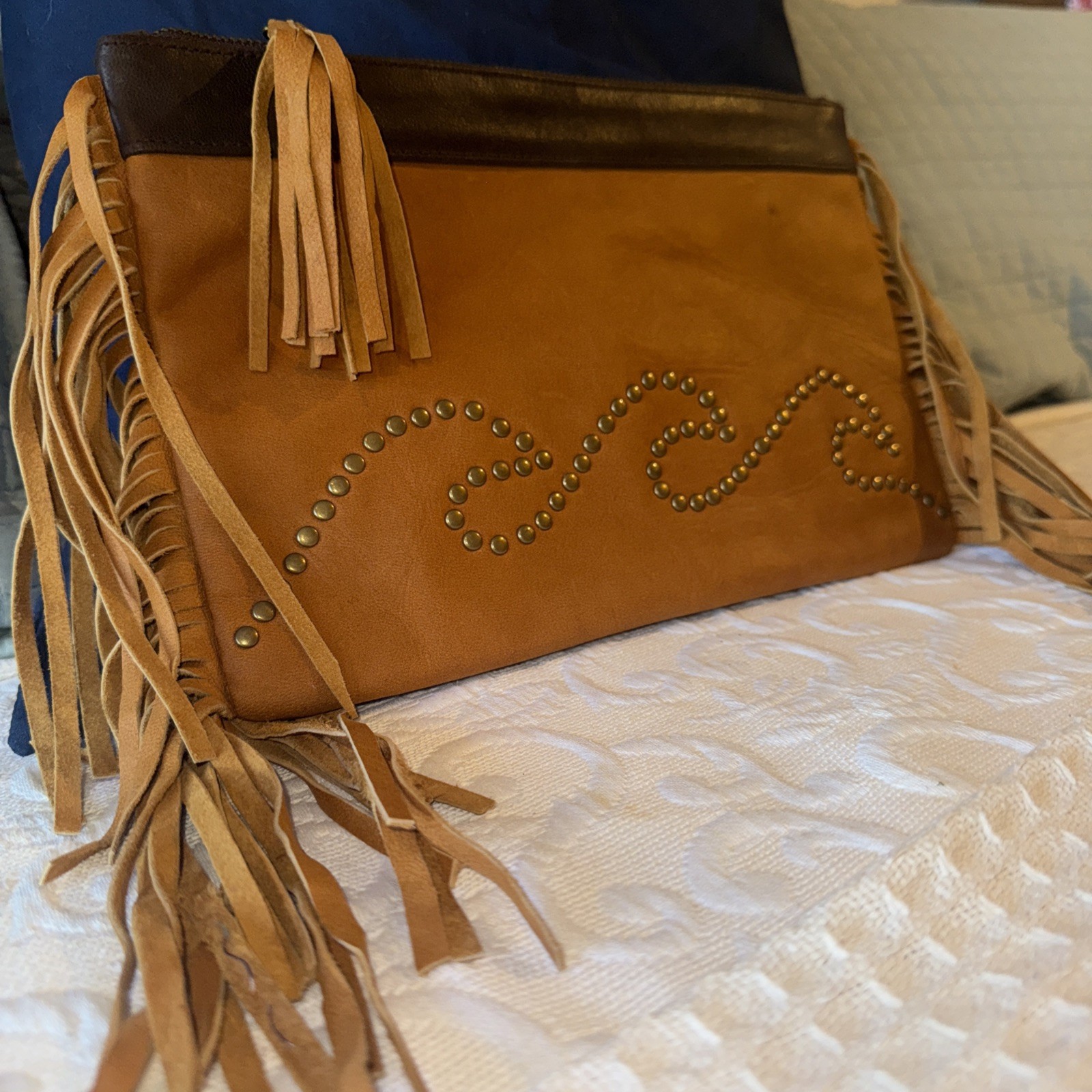Brown Clutch Fringe by Hawaiian Company Nuage Bleu Maui Bohemian Boho