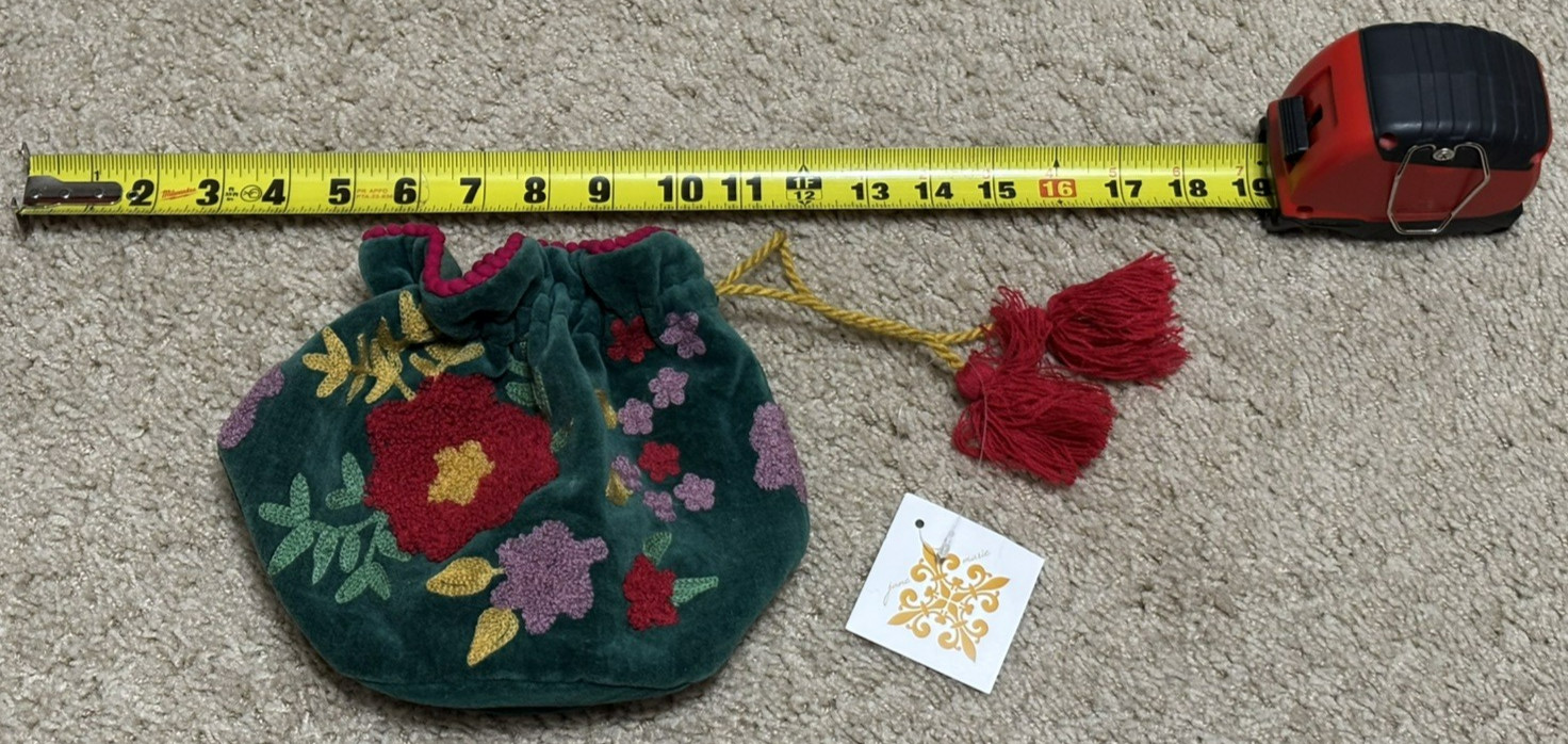 Jane Marie – Emerald Floral – Embroidered – Jewelry Pouch / Purse – NEW WITH TAG