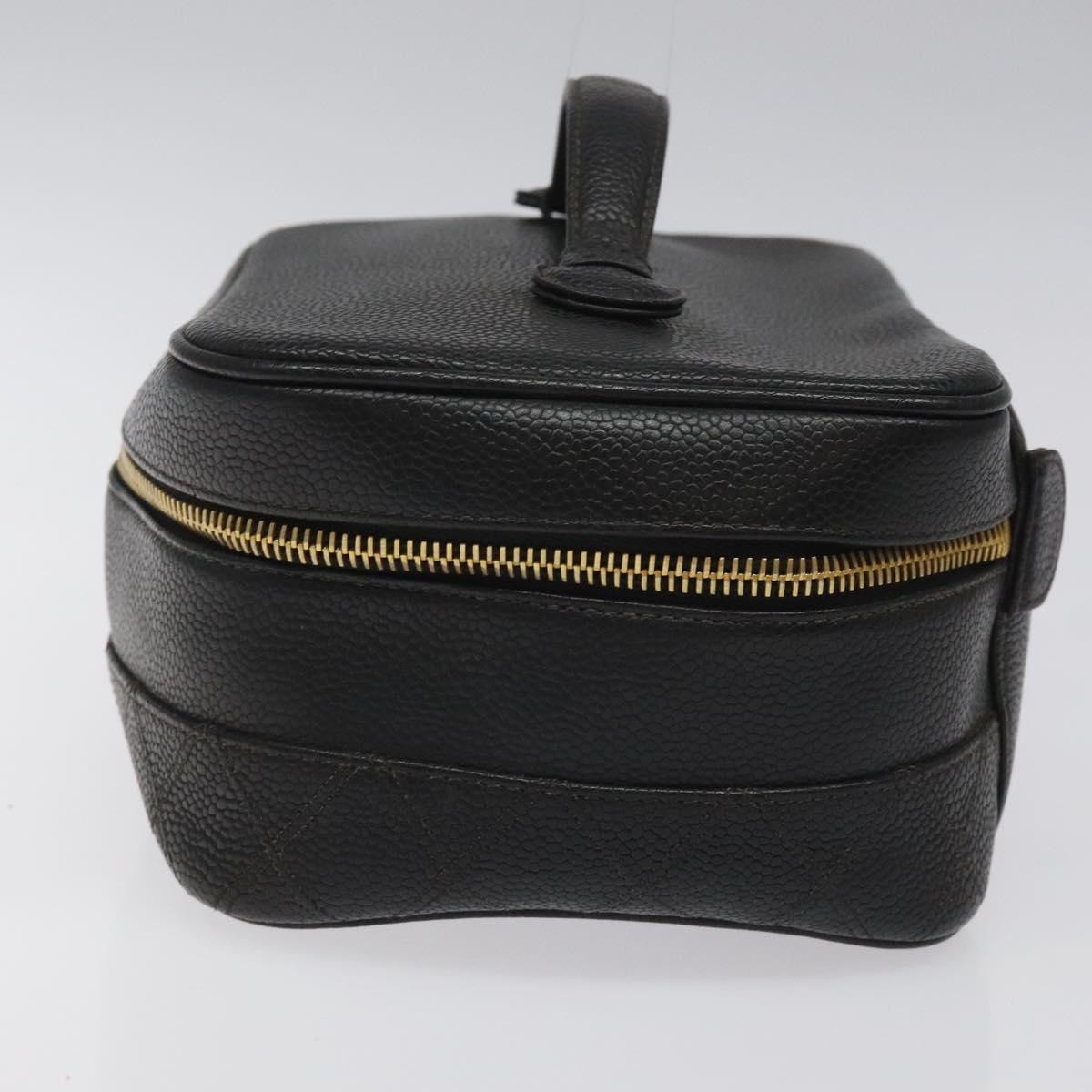 CHANEL Bicolore Vanity Hand Bag Grained Calf Skin Black CC Auth yb789