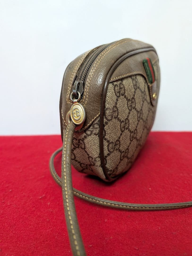 GUCCI Sherry line Pochette Crossbody Bag Beige X Brown Auth 5.70 x 7.87 x 1.57″