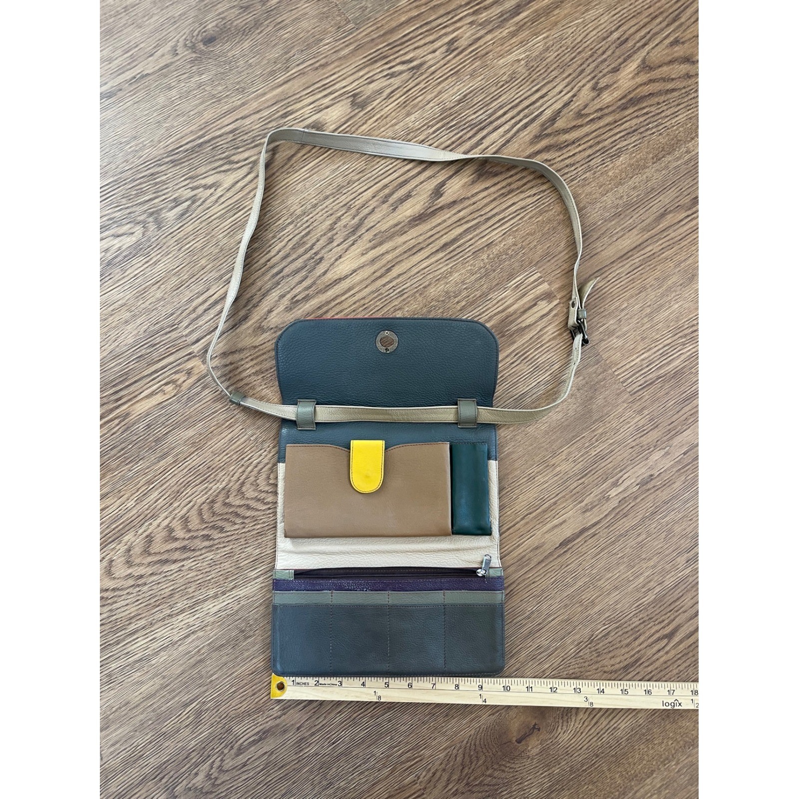 Soruka Recycled Leather Colorblock Crossbody Bag Small Messenger Red Blue Multi