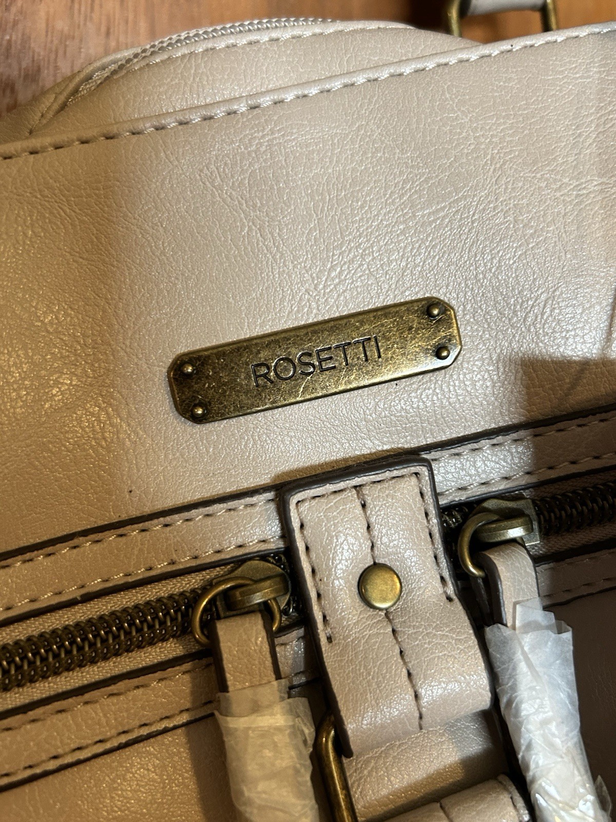 ROSETTI Beige Shoulder Bag Double Handles Zip & Magnetic Snap Pockets Gold