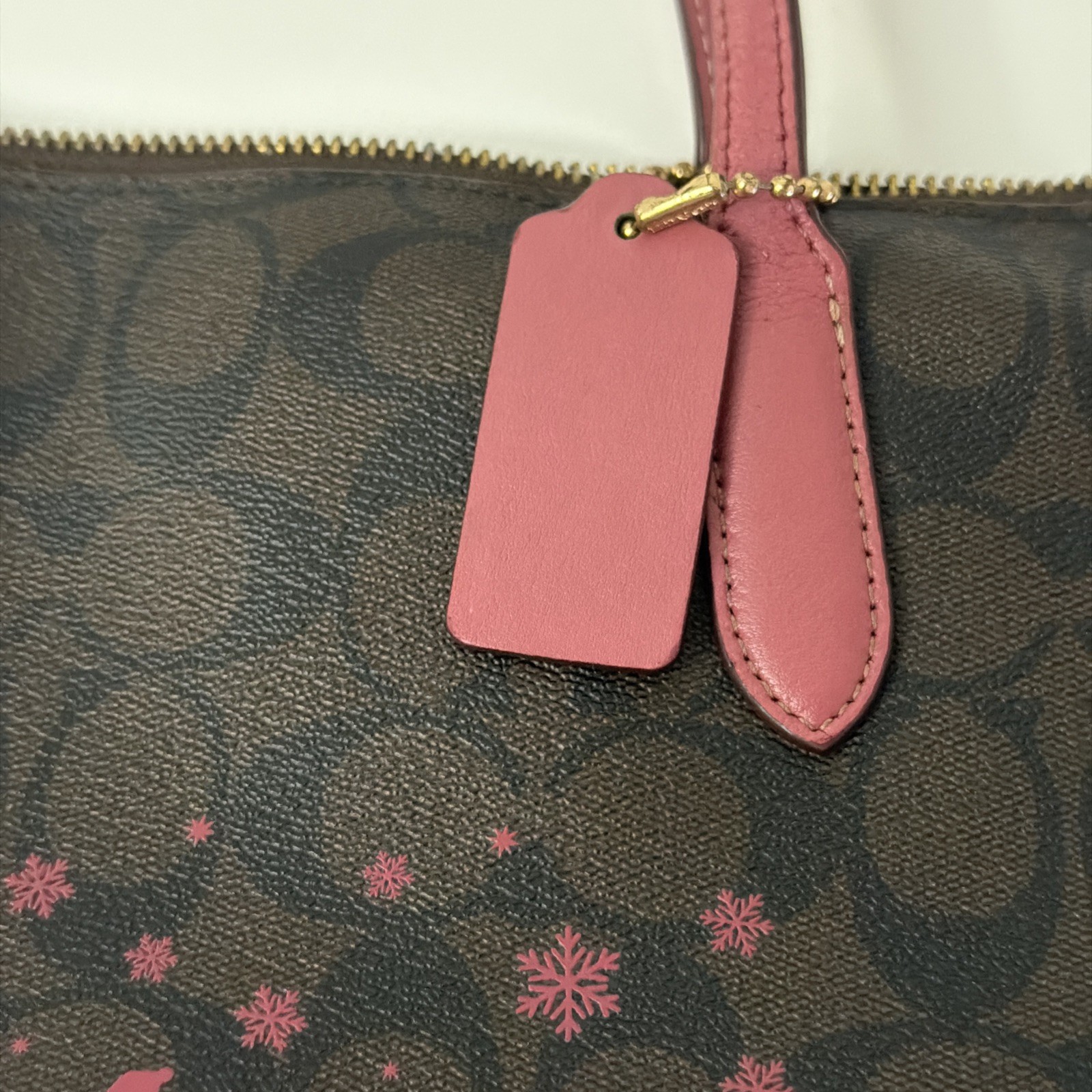 Coach Brown & Pink Logo Tote Horse Carriage Print Gold Hardware Large Designer