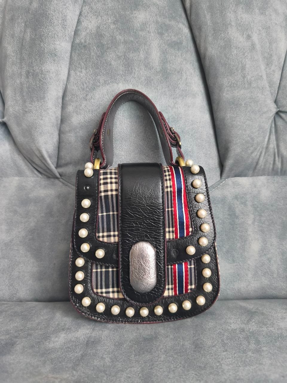 Antonio Marras Plaid Mini Bag Leather Pearl Studded Handbag RARE