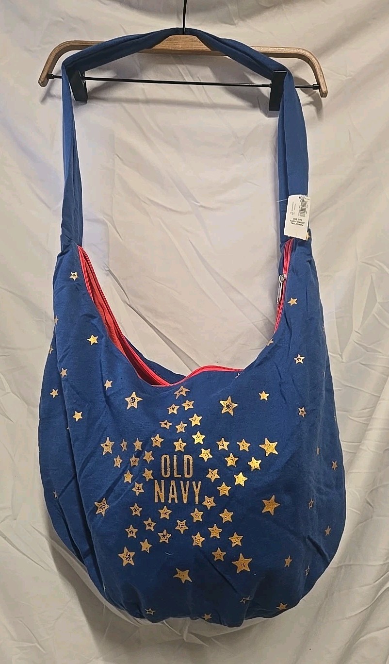 Old Navy Sling Bag Womens Blue Gold Stars Hobo Lined Purse Crossbody American