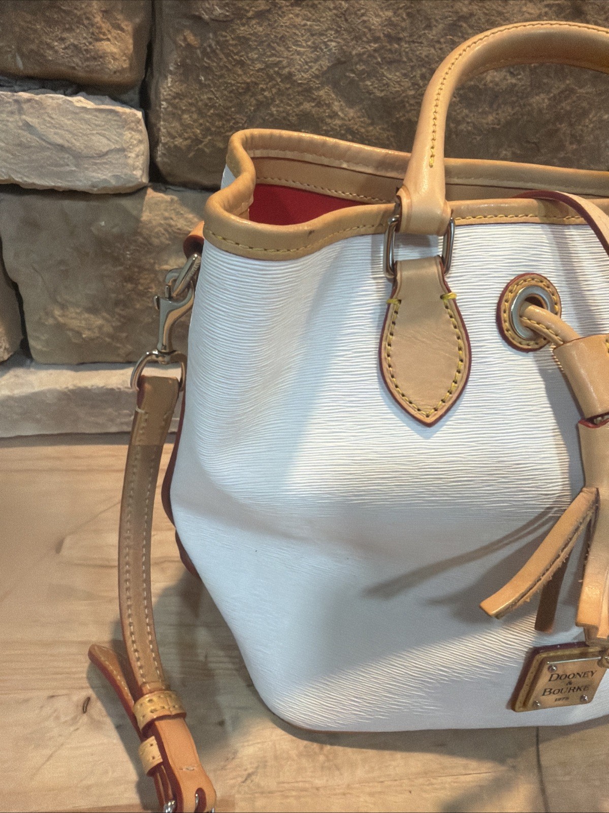 DOONEY & BOURKE Epi Leather Drawstring Bucket Bag White