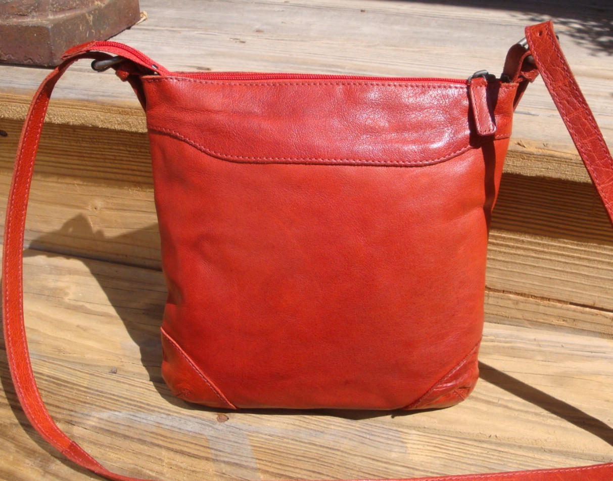 JACK GEORGES Brick Red Leather Crossbody Handbag Shoulderbag Boho Hippie Hobo