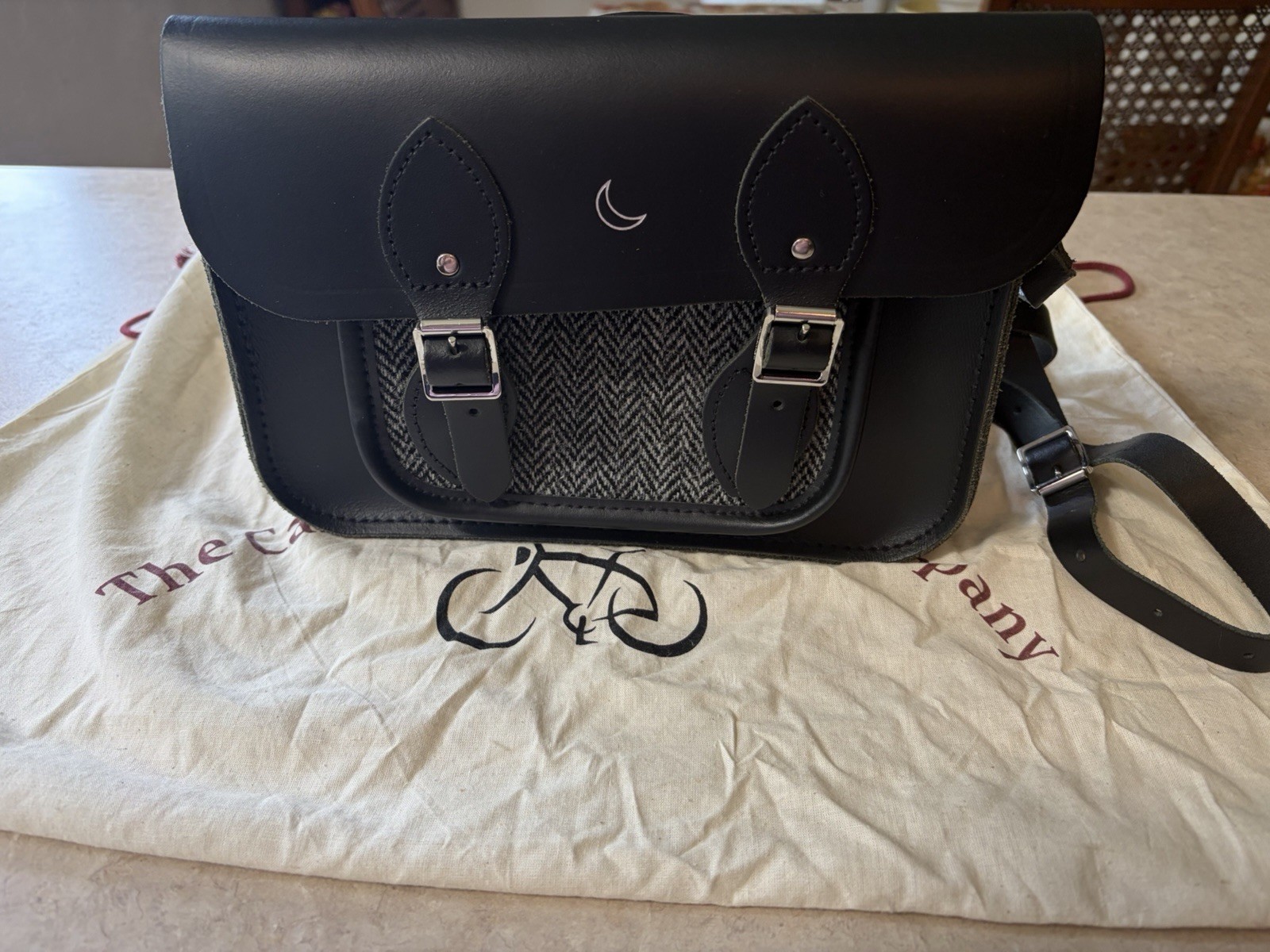 The Cambridge Satchel Co. Harris Tweed Black Leather 11″ Crossbody — NWOT