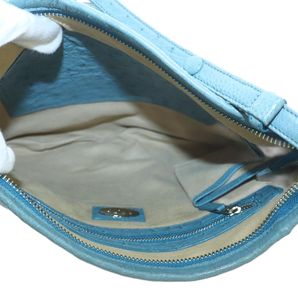 Ostrich Leather Shoulder Bag Light Blue AB Vintage 24.5cm/9.6″ Ladies