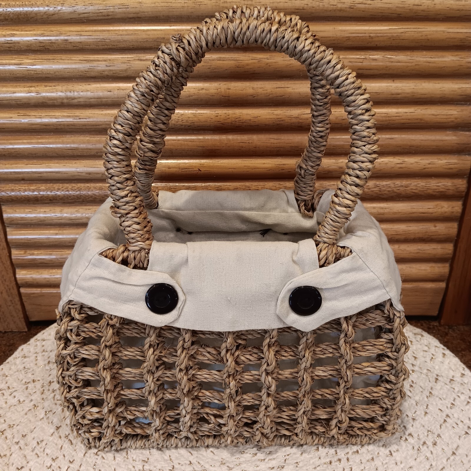 Small Wicker Cloth Lined Mini Purse 6″ H x 8 1/2″ L x 4″ W