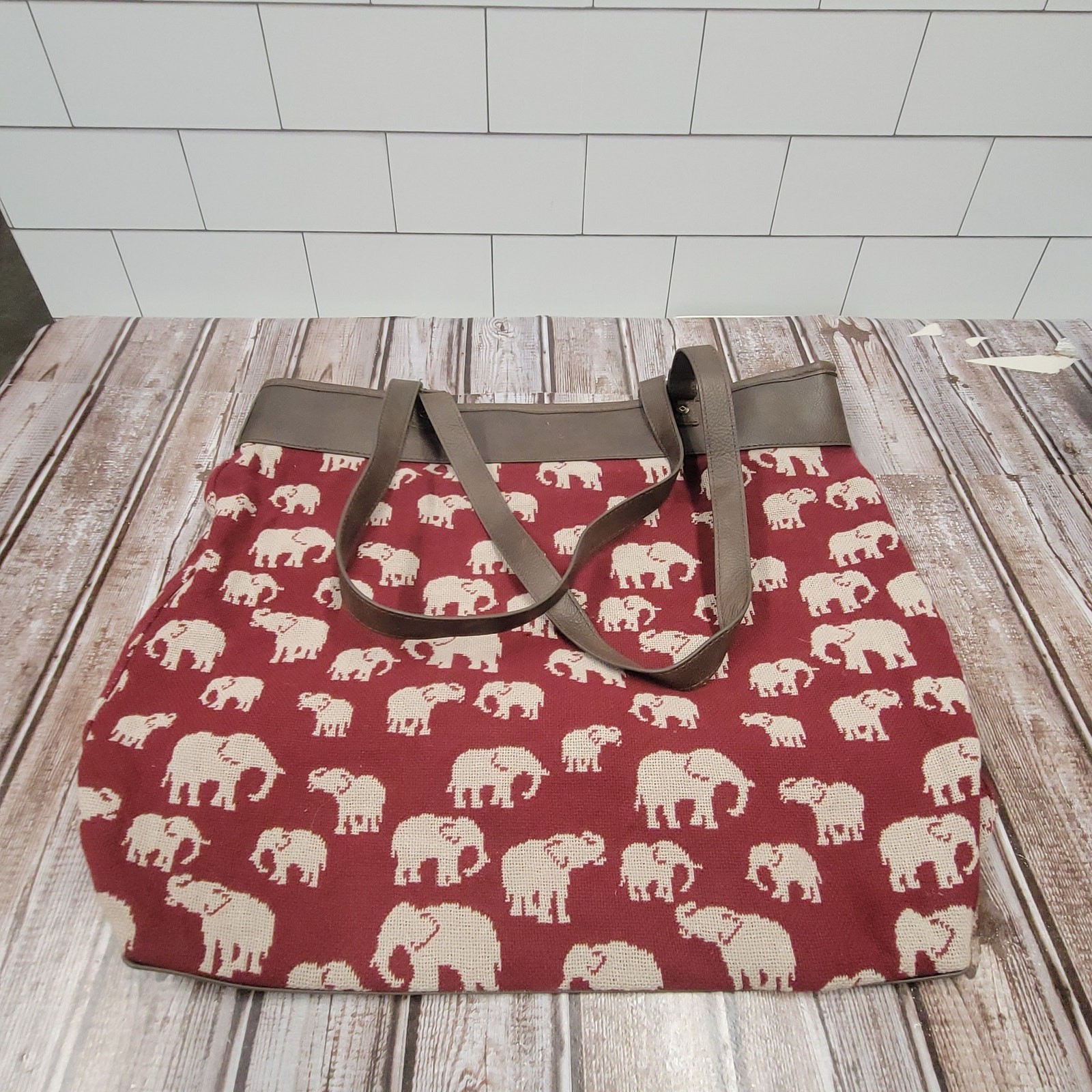 Jewell All Over Print Elephant Canvas Tote Bag Red Gray Cotton Shoulder Bag