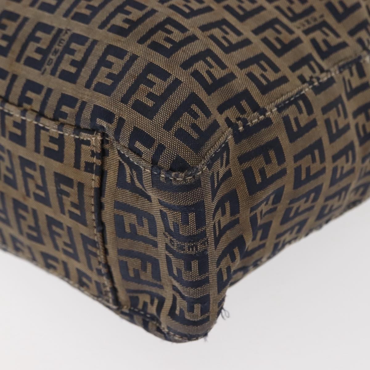 FENDI Zucchino Canvas Tote Bag Navy Gold Auth bs30080