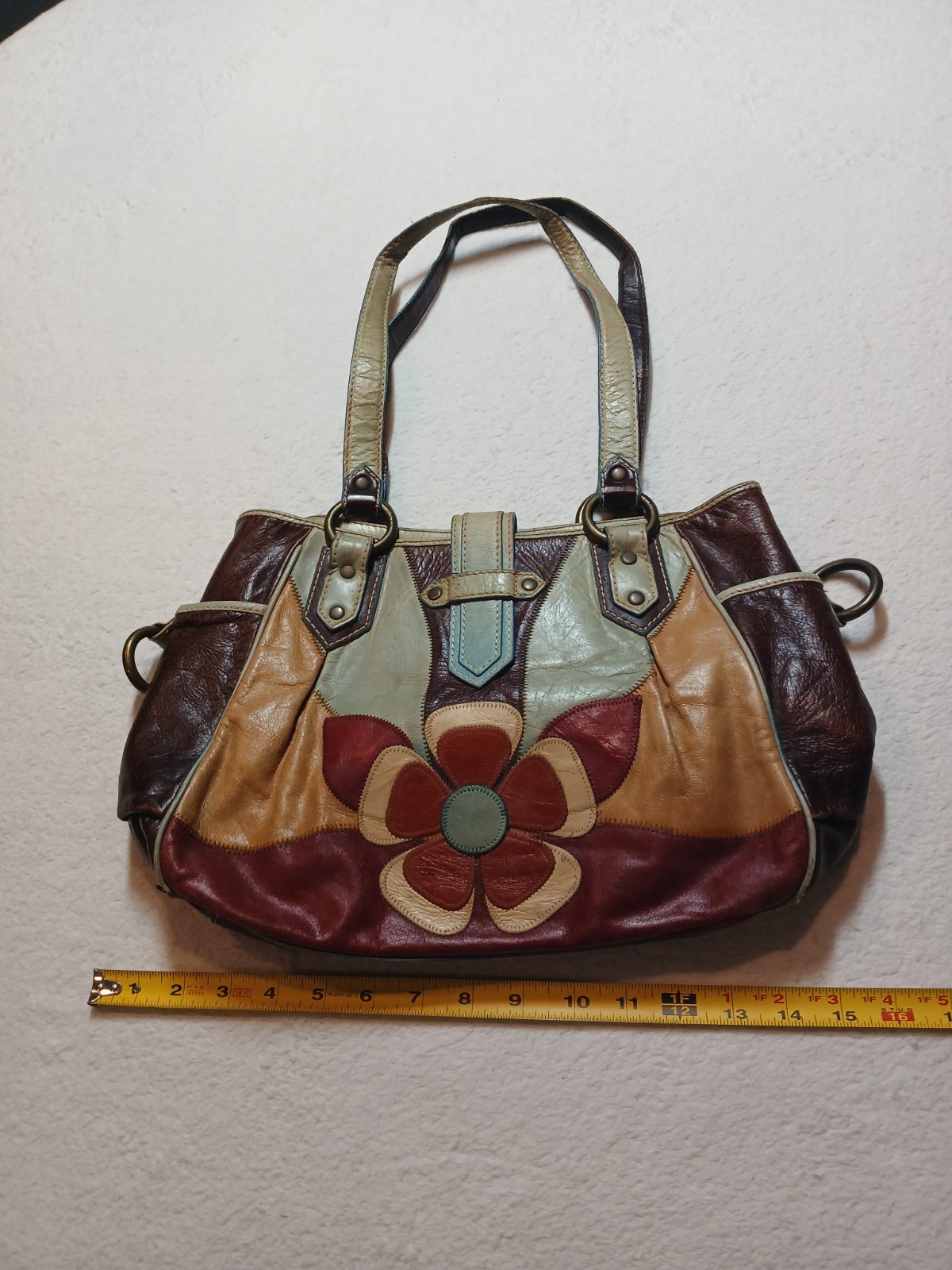 RARE Isabella Fiore Leather Handbag Boho Strap Snap Pockets Retro Hippie Style