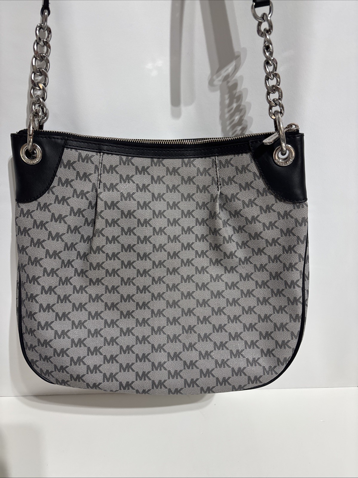 Michael Kors Jet Set Large Convertible Bag NAT/ACORN Style Grey&Black Silver