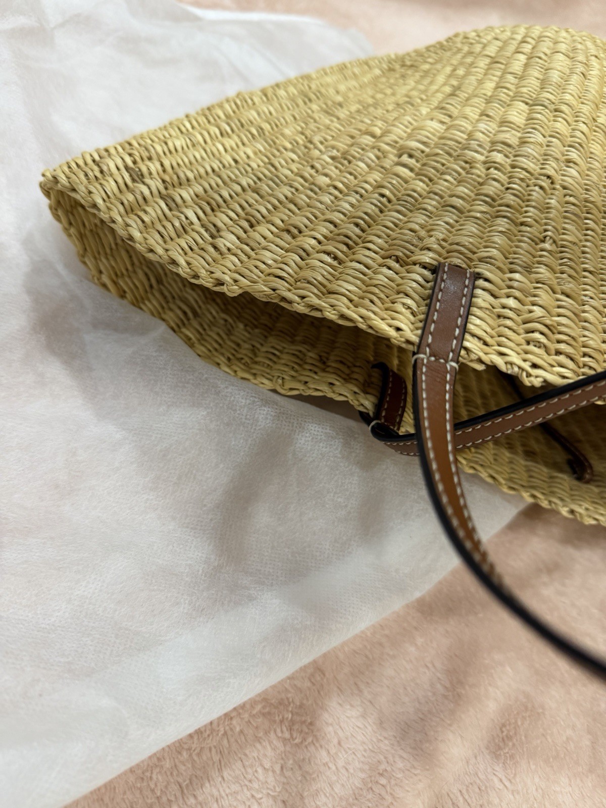 Loewe Shell Basket Paula’s Ibiza Shoulder Bag Tan Brown Leather Authentic