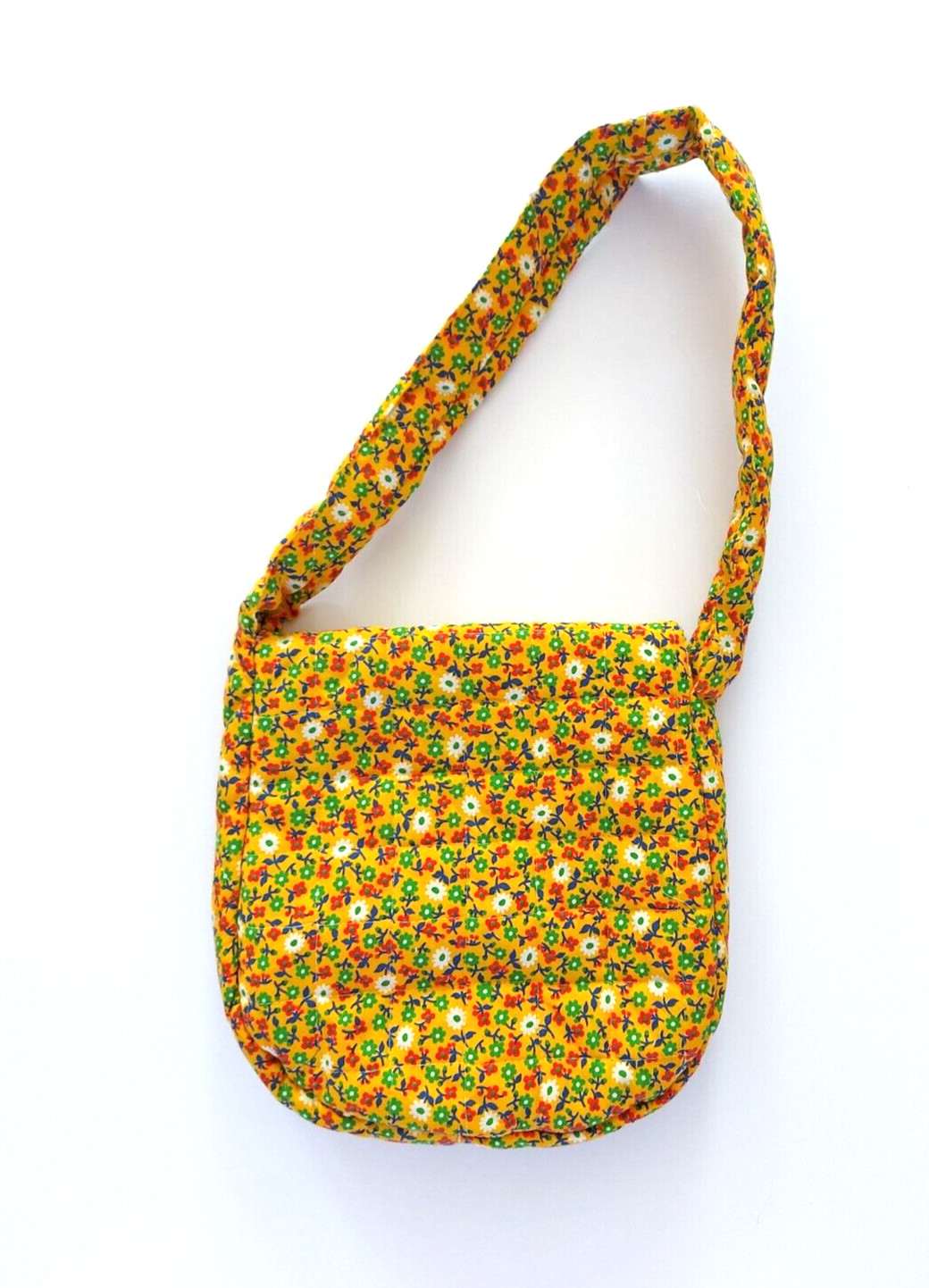 Vintage Yellow Green Red White Blue Floral Handmade Quilted Purse Shoulder Bag